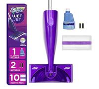 Swiffer WetJet - Kit de iniciación de Limpiador de mopa en Aerosol para Madera Dura y Pisos, Incluye: 1 mopa eléctrica, 10 Almohadillas, solución de Limpieza, baterías