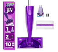 Swiffer WetJet - Kit de iniciación de Limpiador de mopa en Aerosol para Madera Dura y Pisos, Incluye: 1 mopa eléctrica, 10 Almohadillas, solución de Limpieza, baterías