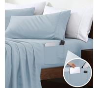Swift Home Smart Sheets - Juego de sábanas de Microfibra cepillada ultrasuave, 3 Piezas, sábana Bajera Ajustable con Bolsillos Laterales de Almacenamiento, Niebla Azul, Individual XL