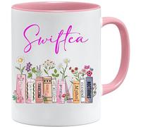 Swiftea Taza | Regalos para ella | Taza Librería Diseño Álbum | Regalo de Cumpleaños para Mujeres | Tazas | Taza con Nombre | Impresión de Taza | Regalos para Mujeres, Blanco/Rojo