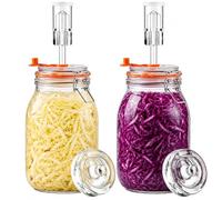 SwiftSlot Tarro de fermentación de 1,8 l - Juego de fermentación de vidrio cuadrado con peso para chucrut, salsa caliente, aguamiel, sidra y más, paquete de 2