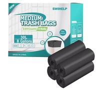 SWIHELP Bolsas de basura medianas de 8 galones/30 litros, bolsas de basura de plástico para baño, dormitorio, oficina, papelera, 220 unidades