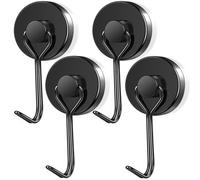 swihorab Ganchos magnéticos extra fuertes, 4 unidades de 32 mm de neodimio, gancho magnético giratorio, gancho de metal inoxidable para cocina, frigoríficos, armarios, imanes de neodimio negro