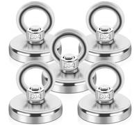 SWIHORAB Imanes Potentes de Neodimio de 45 kg, 5 Ganchos Magnéticos con Ojales de Neodimio Grandes y Fuertes de 32 mm, Plateados, Redondos, Utilidad