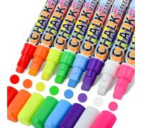 swihorab Rotuladores de tiza para pizarra, 8 colores, rotuladores para pizarra, rotuladores para ventanas, lavable, punta reversible de 10 mm, multicolor para ventana, tiza líquida, tiza neón, lápiz