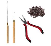 Swiixxer 1 Juego de Herramientas de ExtensióN de Cabello Kit de Gancho de Abrazadera Pasador de ExtraccióN 200 Piezas Cuentas de Anillo de Enlace de Micro-Silicona (MarróN)