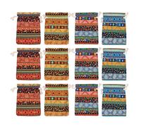 Swiixxer 12Pc Estilo Egipcio Bolsa De Monedas De Joyería Bolsa De Regalo De Cordón Estampado Bolsita De Algodón De Caramelo Étnico