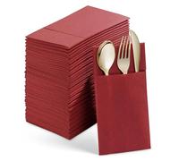 Swiixxer 50 Servilletas Desechables con Bolsillo Integrado para Cubiertos, Tela Predoblada como Servilletas de Papel para Fiesta de Boda, Color Rojo