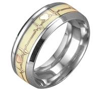Swiixxer Anillo Luminoso de ECG Anillo de Acero Inoxidable Anillo del Latido del Corazón de Promesa Joyas Brillantes para Hombre Mujer Plata Fondo Anillo de La Placa de 13