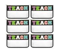 Swiixxer Bolsa con Letras de Chenilla, 6 Uds., Regalos de Agradecimiento para Profesores, Bolsa de Maquillaje con Preppy, Bolsa Transparente, Imprescindible para Profesores