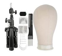 Swiixxer Cabeza de Maniquí de Lona de 22 Pulgadas, Cabeza de Bloque de Lona, Pantalla de Entrenamiento, Estilo de Maniquí, Cabeza de MuñEca, Peluca, TríPode, Soporte, Pasadores en T, Peluca