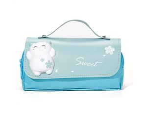 Swiixxer Estuche de LáPices de DescompresióN de Estuche de LáPices Grande Estuche de BolíGrafo PortáTil para NiñAs de Doble Capa, Azul