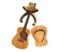 Swiixxer Estuche de Madera para Púas de Guitarra con Soporte, 3 Estuches Únicos para Púas de Guitarra, Estuche para Púas de Guitarra con Forma de Guitarra
