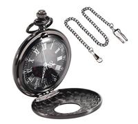 Swiixxer Reloj de Bolsillo de colgant del Cuarzo del Collar de numeros Romanos Negro de Steampunk de la Vendimia Regalo