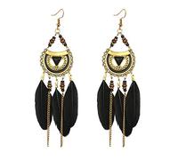 Swiixxer Retro Pendientes Largos de la de la Manera Del Estilo de la Pluma Étnico Boho Pendiente Grande de la Boda Pendientes de la Boda Accesorios Adornos Negro