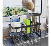 SWILLE Organizador Bajo Fregadero Cocina,Soporte Esponja Cocina con Toallero,Estropajo Fregadero con Bandeja Drenaje, Porta Estropajos Almacenamiento Organizador