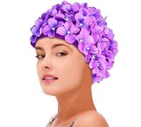 Swim Caps for Women, 3D Floral Swimming Hat with Stylish Flower Design, Comfortable Brocade Cap with Ear Protection for Adult Girls, Long or Short Hair, Pool or Beach Use