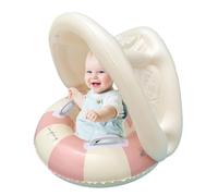 Swim Float with Canopy - Sun Protection Inflatable Pool Ring, Foldable Safety Seat, Retro Striped Shade, Floating Sunshade | Outdoor Backyard Garden Water Play Toy