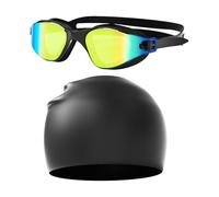 Swim Goggles Hat For Adults - Aquatic Hydrodynamic Protection Headgear Kit, No-Leak Tinted Eye Shield Headpiece, Clamshell Stretchy Ear-Protection Cap | Anti-Glare Tinted Lens Water-Sport Piece For Ex