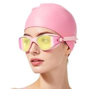 Swim Goggles Hat for Adults - UV Protection Wide View HD Anti-Fog, Goggles Swimming Adult, Clear Vision Panoramic Eyewear Set | Leakproof Silicone Swimcap Combo for Pool Open Water Area Snorkelin