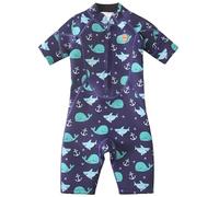 Swimbubs Traje de neopreno corto de 2 mm para niños, traje de baño con cremallera frontal para piscina y playa (3-4 años, ballena azul)