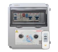 SWIMHOME Cuadro Eléctrico Piscina 60W 12V DC, Guardamotor 0,5CV, Control Remoto, para Clorador Salino, Gris