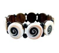 Swimmi Pulsera elástica natural de concha de ojo Shiva, hecha a mano, estilo bohemio, con espiral, joyería curativa elástica con respaldo de madera (6-8 pulgadas) DA086-B