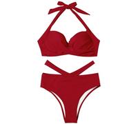 Swimming Costume Women Bragas Bikini Mujer Altas Conjunto de Bikini de Cintura Alta con Trajes Baño para Mujer Traje Baño Piezas Triangulo (Red M)