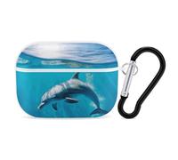 Swimming Dolphin in in Blue Sea AirPods Pro 2, funda protectora a prueba de golpes para mujeres y hombres, compatible con Airpod Pro Case 2ª/1ª generación con llavero, color blanco