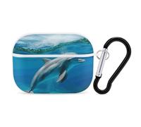 Swimming Dolphin in in Blue Sea AirPods Pro 2, funda protectora a prueba de golpes para mujeres y hombres, compatible con Airpod Pro Case 2ª/1ª generación con llavero, color blanco