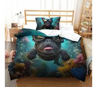 Swimming Puppy Juego De Funda De Edredón 3D Funda Nórdica para Niños Y Adultos Juego De Cama 3 Piezas Funda De Edredón Juego De 3 Piezas con Cierre De Cremallera Microfibra Suave Single(135x200cm)