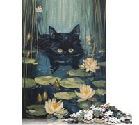 Swimming River Black Cat Puzzle Imposible,desafío para Adultos Entretenimiento Creativo 1000 Piezas Obra De Arte De Juego De para Adultos Y Niños A Partir De 12 Años 1000pcs (75x50cm)