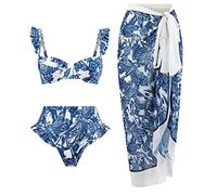 Swimmming - Traje de baño de 2 piezas para mujer, con control de abdomen, modesto, sin espalda, recortado, monokini, conjunto de bikini largo, falda envolvente, pareo, traje de baño vintage, 12 Azul,