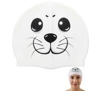 SWIMXWIN Gorro Natacion Silicona OttyArtLuxuria Foca Blanca Disenos Divertidos para Mujer Ninas Piscina Entrenamiento Competicion Aquagym Regalo Cursillo Escuela Club Accesorios Clases Juniors