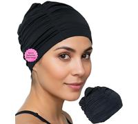 SWIMXWIN Gorro Natacion Tela Pelo Largo Dolcevita Negro para Mujer Y Ninas Gorro Piscina Coleta Trenzas Comodo Piscina Cubierta Aire Libre Entrenamiento Aquagym Clases Escuela Openwater Regalo