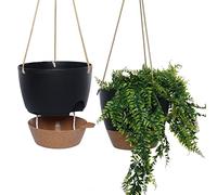 SwinDuck Macetas Colgantes de autorriego de 10 Pulgadas, Paquete de 2 macetas Colgantes con Reserva Profunda de 40 onzas para Plantas de Interior y Exterior, Flores, Color Negro con marrón