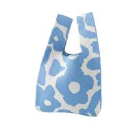 Swing Bolso Mujer - Mujer Muñeca Nudo Bolso Pequeño Ganchillo Muñequera Bolso a Mano Estética Lindo Punto Monedero - Bolsos Mujer Para Chicas (Azul y blanco, Flor)