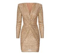 Swing Fashion Dolores | Gold (L) Swing Moda Mini Mujer Elegante Festivo Fiesta Noche Novia Corto | Vestido con Lentejuelas | Cuello en V | Manga Oro | 40 (Largo)