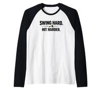 Swing Hard Hit Harder papá lanzando Hacha de leñador Camiseta Manga Raglan