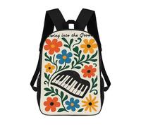 Swing Into The Groove Floral Piano Mochilas Impresas En 3D Para Niños 17inch Mochilas De Moda Informales Para El Día A Día, Bolsas De Viaje, Mochilas Informales Para Exteriores Para Niños Y Niñas
