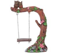 Swing Statue, Small Landscape Decoration Sculpture, 5.91 inches Resin Owl on a Tree Swing Figurine for Nightstand, Bookshelf, Desk, Dressing Table, Window Sill, Display Cabinet, Garden, Patio