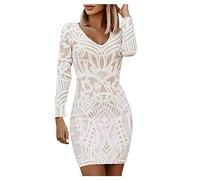 Swing - Vestido de mujer - Vestidos casuales para fiestas nocturnas de manga larga - Vestidos de novia - Color azul claro, Color blanco., S