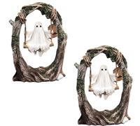 Swinging Ghost on Tree Swing,Halloween Cute Ghost Tree Swing Decor, for Desktop Bookshelf Garden Patio Lawn Halloween Decor (A*2)