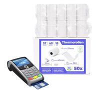 SWIPARO® - Rollos Papel Datafono Térmico 57x40x12mm para todos los TPV y las impresora térmica - Rollo papel térmico 57mm x 40mm x 18m - Ideal para máquinas de tarjetas de Crédito - Papel TPV [50x]