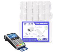 SWIPARO® - Rollos Papel Datafono Térmico 57x40x12mm para todos los TPV y las impresora térmica - Rollo papel térmico 57mm x 40mm x 18m - Ideal para máquinas de tarjetas de Crédito - Papel TPV [20x]