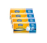 Swirl Bolsas de basura con asa (10 L, antibacterias, 4 rollos de 37 bolsas), color blanco