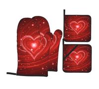 Swirl Heart - Juego de 4 manoplas de horno y soportes para ollas, resistentes al calor, guantes de horno Galaxy y almohadillas calientes para hornear, cocinar, asar a la parrilla