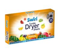 Swirl Sábanas para secadora con fragancia tropical de larga duración, 35 hojas grandes | Elimina la adherencia estática y suaviza la ropa en la secadora de ropa