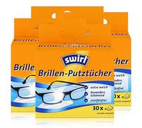 Swirl - Toallitas de limpieza para gafas, 30 paños empaquetados individualmente en caja dispensadora, efecto antivaho, extra suaves y suaves, desengrasante, sin rayas (4 unidades)