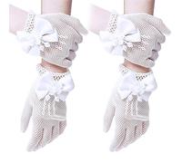 SwirlColor 2 Pares Sólo Para Chicas Cortos Elegantes Satén Arco Agujeros Guantes Mallas Muñeca Longitud Guantes Para las Muchachas de Flor